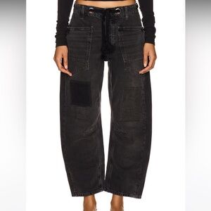 Free People Moxie Low Slung Pull On Barrel Wide Leg Jeans in Night Hawk